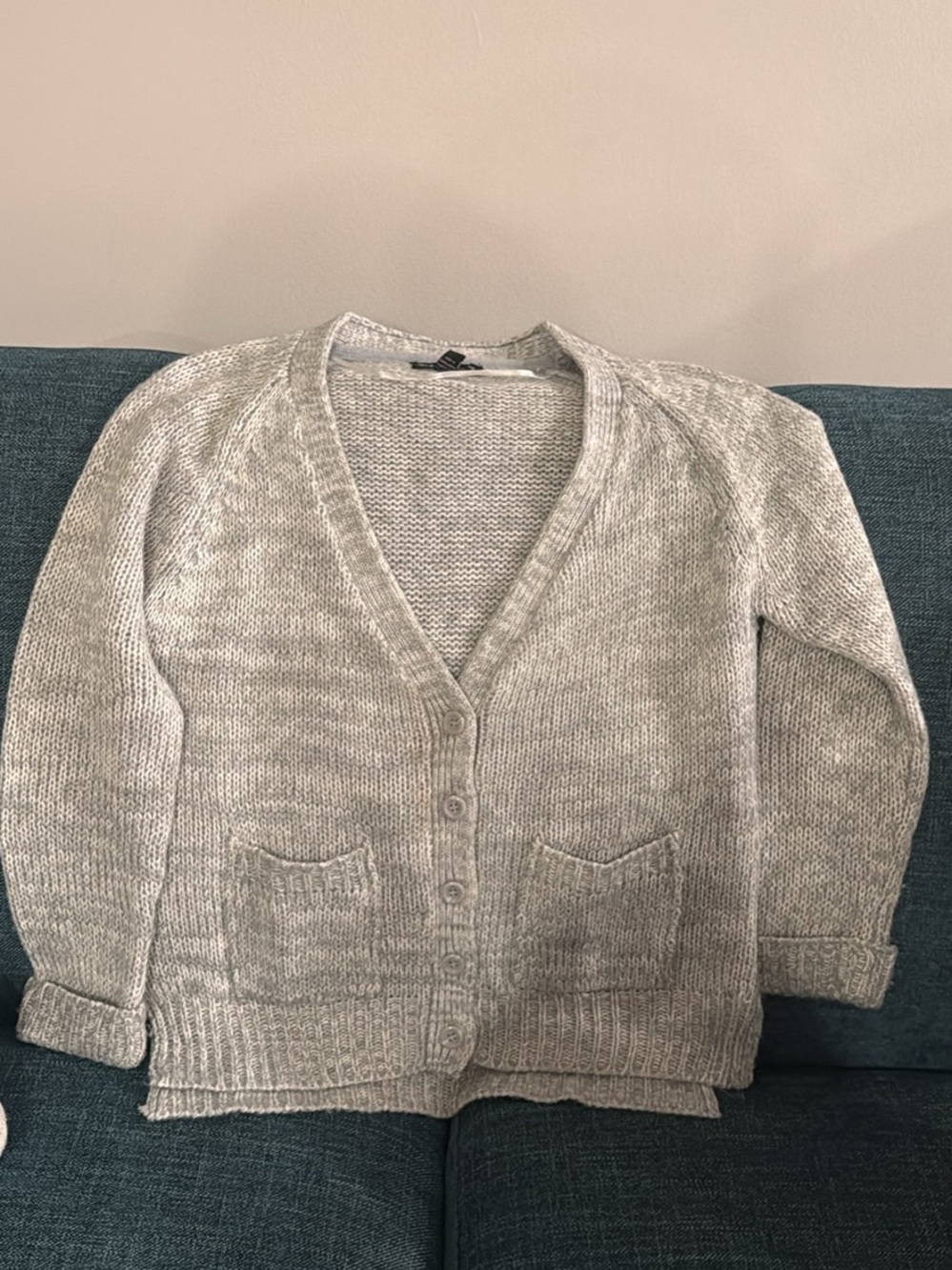 Light Gray V-Neck Button-Front Cardigan Sweater